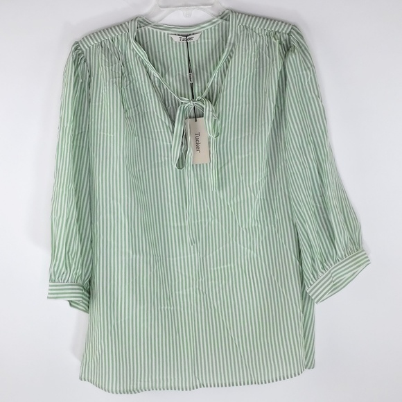 Tucker Tops - Tucker The Tassel Blouse Grass Stripe Tops